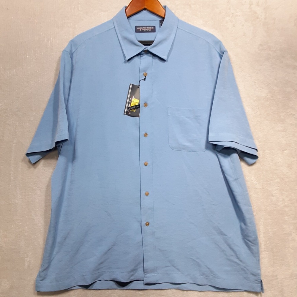 Roundtree & Yorke Mens SS Button Shirt Sz.XL/Blue-Indigo/Modal Blend Square Tail